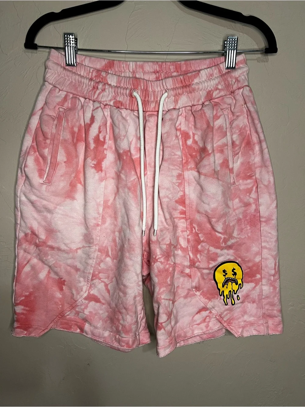 Sprayground Pink Tie Dye Limited Edition Terry Raw Hem Step Hem Mens Shorts